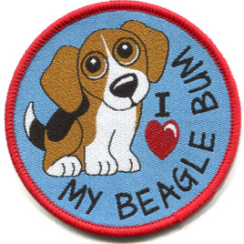 My Beagle bum “Sew On” Woven Badge 8cm circle